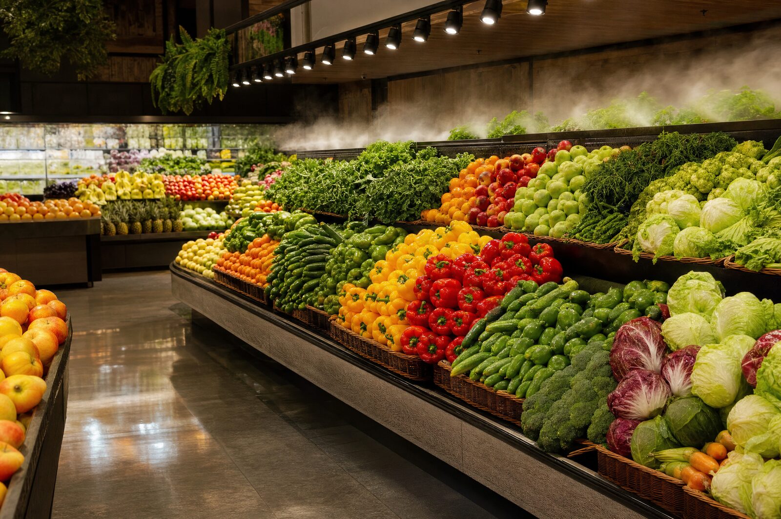 A supermarket fresh produce section